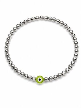 ⚪️🧿Silver eBeaded Bracelet with Green Evil Eye Accent🧿⚪️ #21